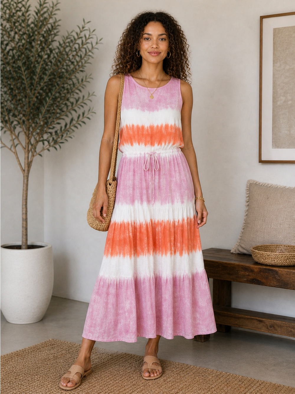 Knox Rose tiered tie dye maxi dress -L